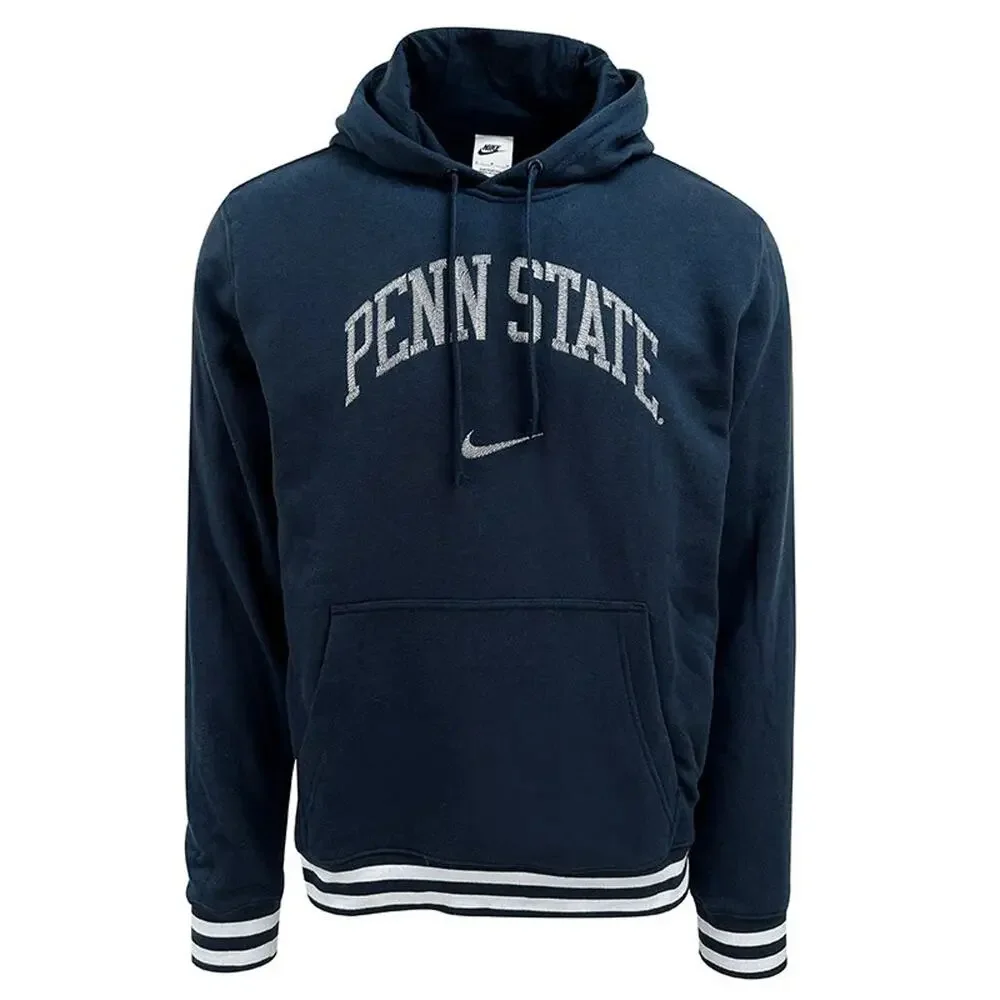 Nike Stripe Trim Penn State University PSU Hoodie Navy Blue White Size Small